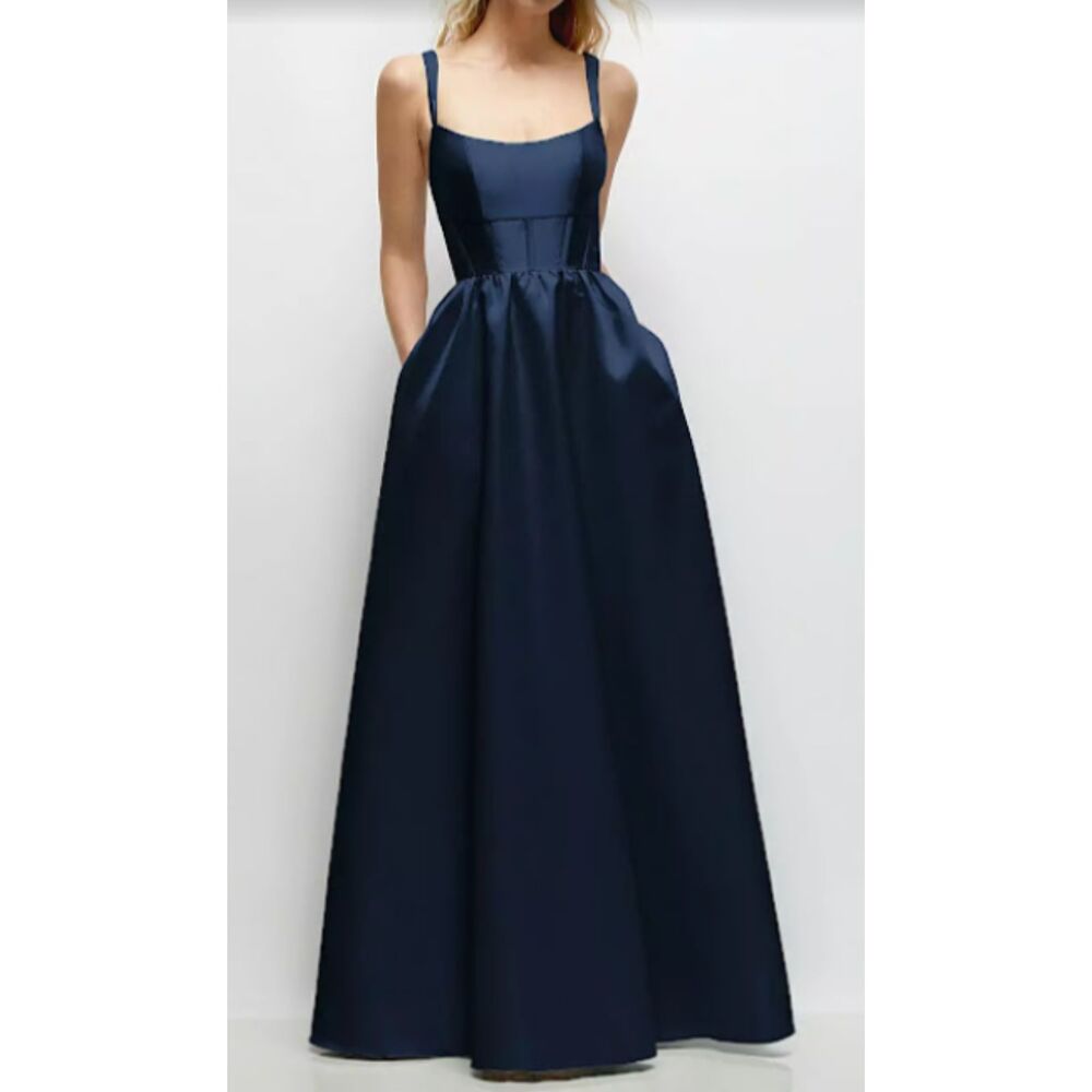 Dessy Collection Lucinda Satin Twill Maxi Dress Navy Corset Size 10